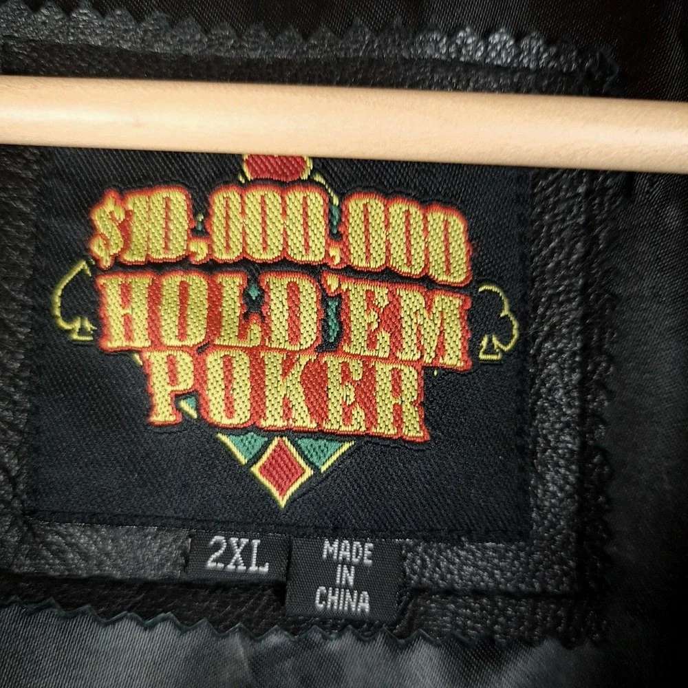 Hold'em Poker Jacket Mens 2XL Black Leather Full Zip Insulated Lined Motorcycle